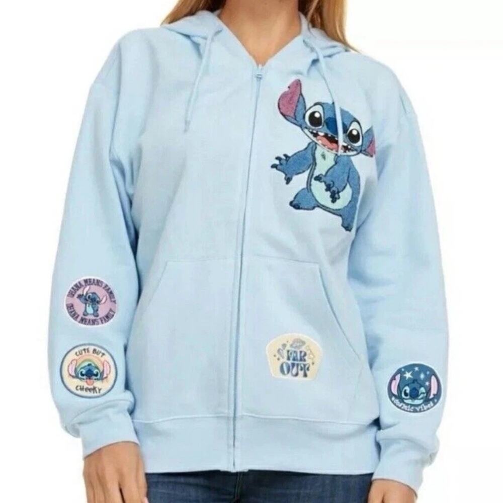 Disney Stitch Embroidered Fleece Hooded Sweater Size Large NWOT